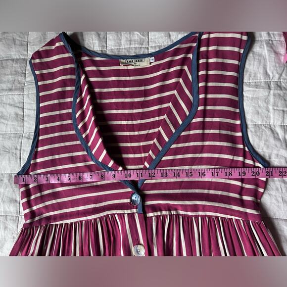 Vintage Red Striped w/ Blue Contrast Midi / Maxi Dress Sailor Fisherman Circus-M - Picture 6 of 9